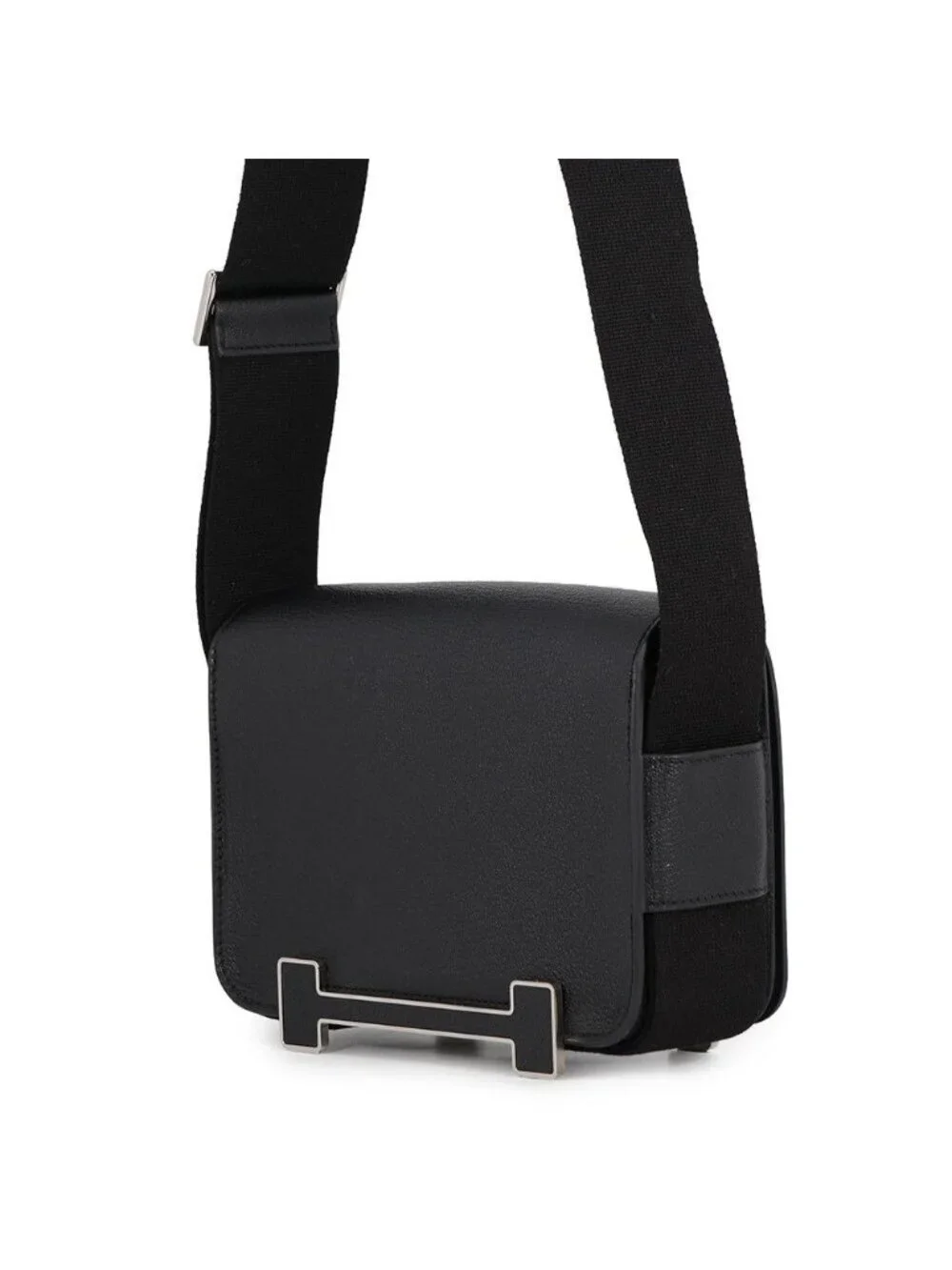 Hermes Shoulder Bag Geta Black Silver Chevre Mysore